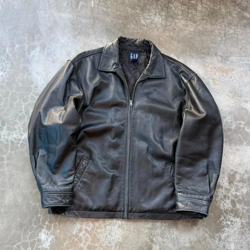 Vintage 90's GAP heavy duty leather zip up bomber jacket